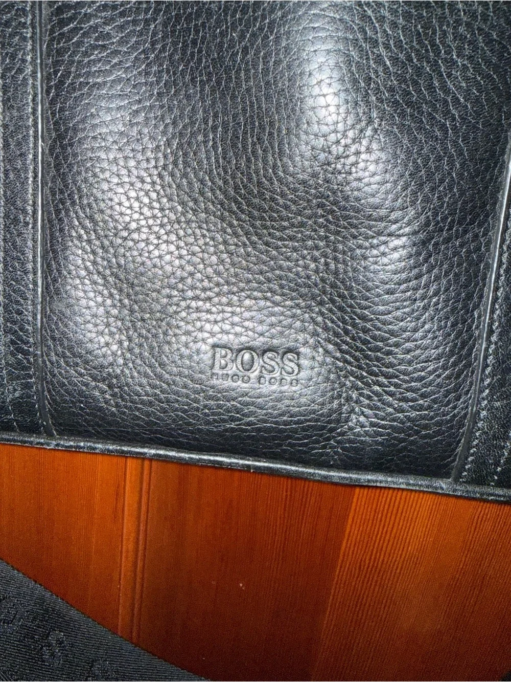 Boss Black Pebbled Leather Laptop Briefcase with Shoulder Strap